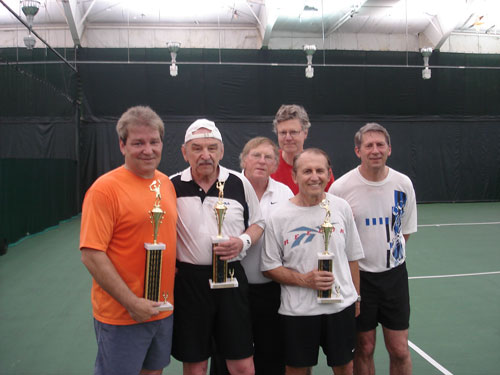 Tennis Trophy presentation (from left): Steve Sosiak, George Hrabec, George Sawchak, George Walchuk, Jerry Tymkiw, and Ihor Buhaj.